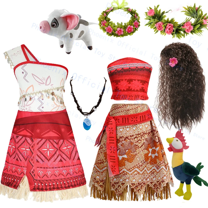 New Moana 2 Dress Anime Moana Princess Cosplay Costume Cute Heihei Role Playing Prop Accessories Set Christmas Gift For Girls