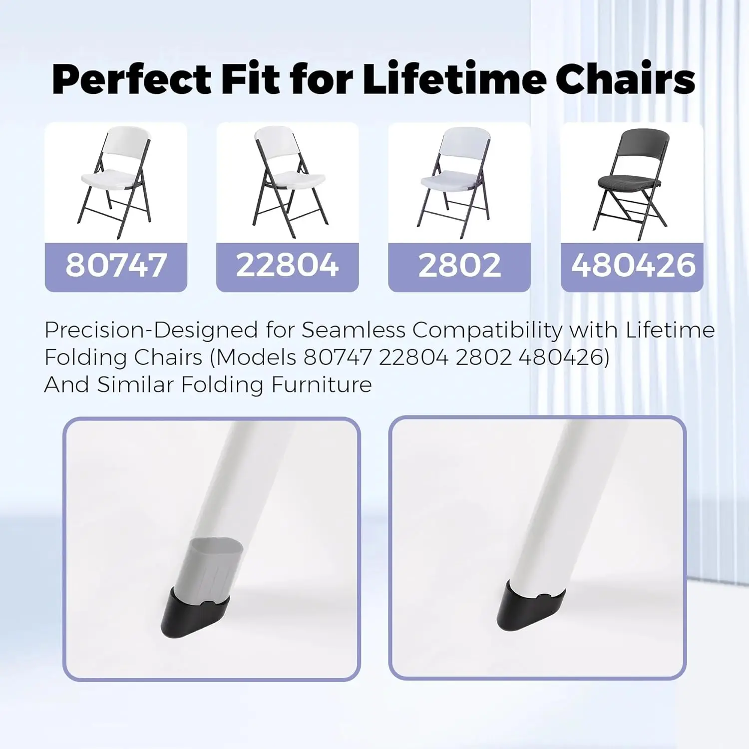 16-Pack Replacement Leg Caps for Lifetime Folding Chair (Fit for Model 80747/22804/2802) - Injection Molded, ABS Foot Caps - Fit