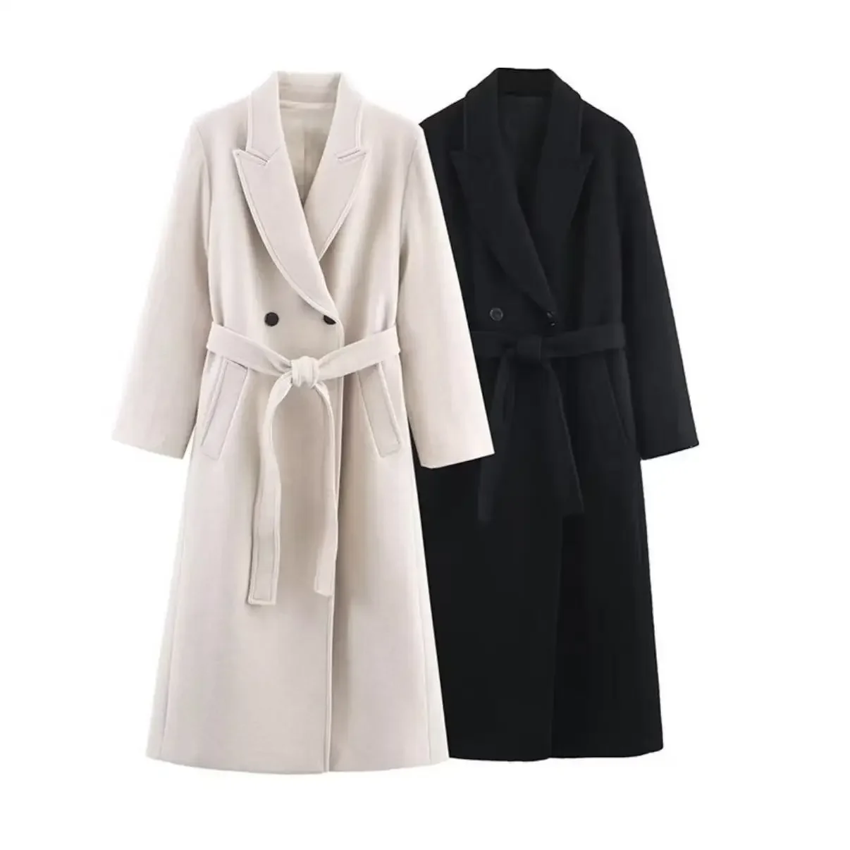 

Women's Casual Loose Coat Autumn Winter Fashion Lapel Long Sleeves Belted Outwear Pockets Elegant Solid Color Jacket