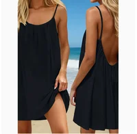 Robe sexy dos nu pour femmes, couleur unie, coupe ample, sans manches, robe courte réglable avec bretelles, robe d'été pour vacances à la plage 2