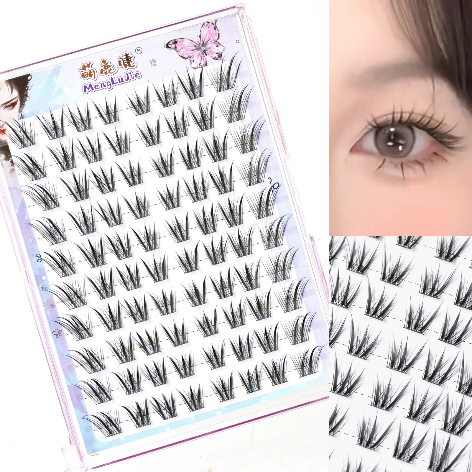 中国風つけまつげフォックススタイルシングルクラスターラッシュセグメント化されたフライングナチュラルフェイクまつげメイクアップツール