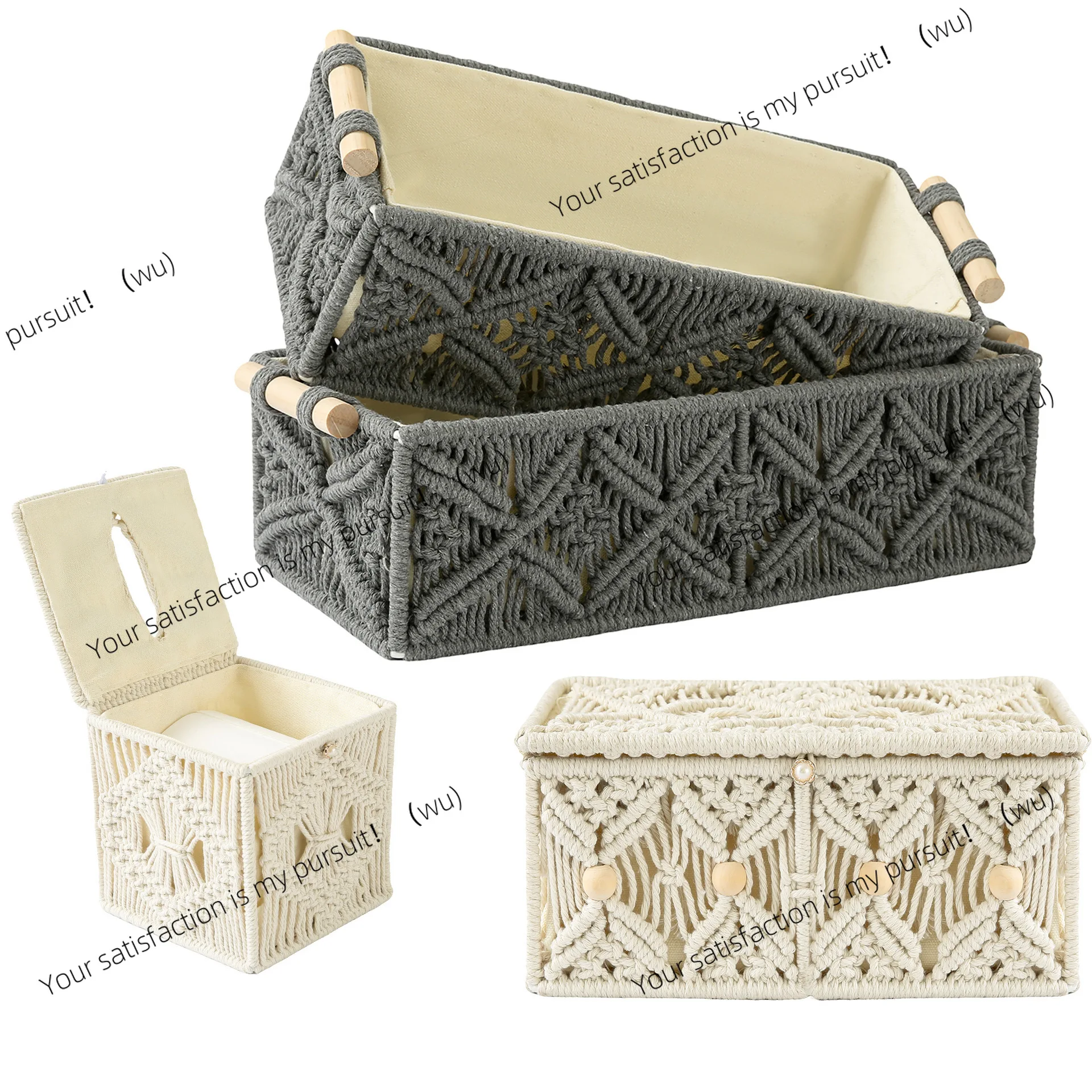 Hand-woven storage box, storage box, cotton rope, fringed desktop toilet paper, small object storage and finishing box