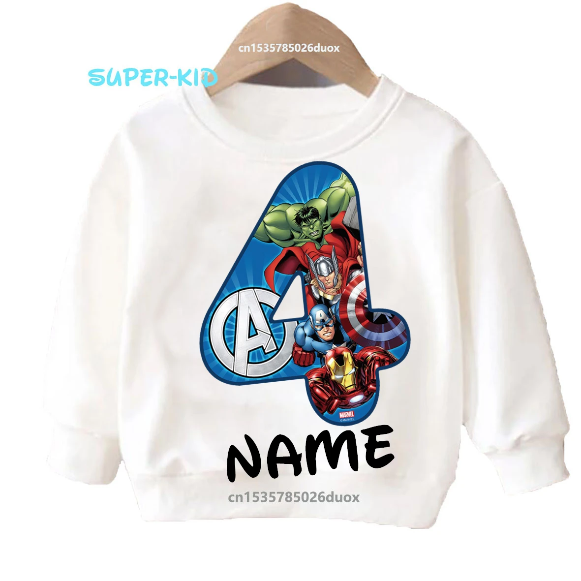 Kid 2 3 4 5 6 7 8 9 Birthday Boy Marvel SuperHero Birthday Personalize Name Hoodies The Avengers Customized Name Girl Sweatshirt