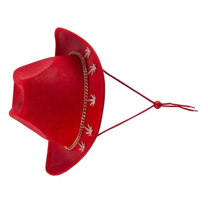 

652F Western Cowboy Hat with Rhinestones Hat Band Cowboy Big Brim Prom Party Supplies