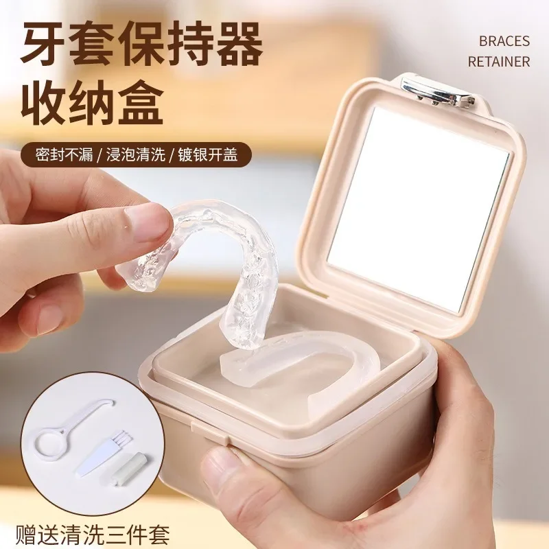 

Orthodontic Retainer Braces Storage Box Soaking Invisible Teeth Denture Cleaning Tooth Storage Portable Belt Case Зубы Накладные