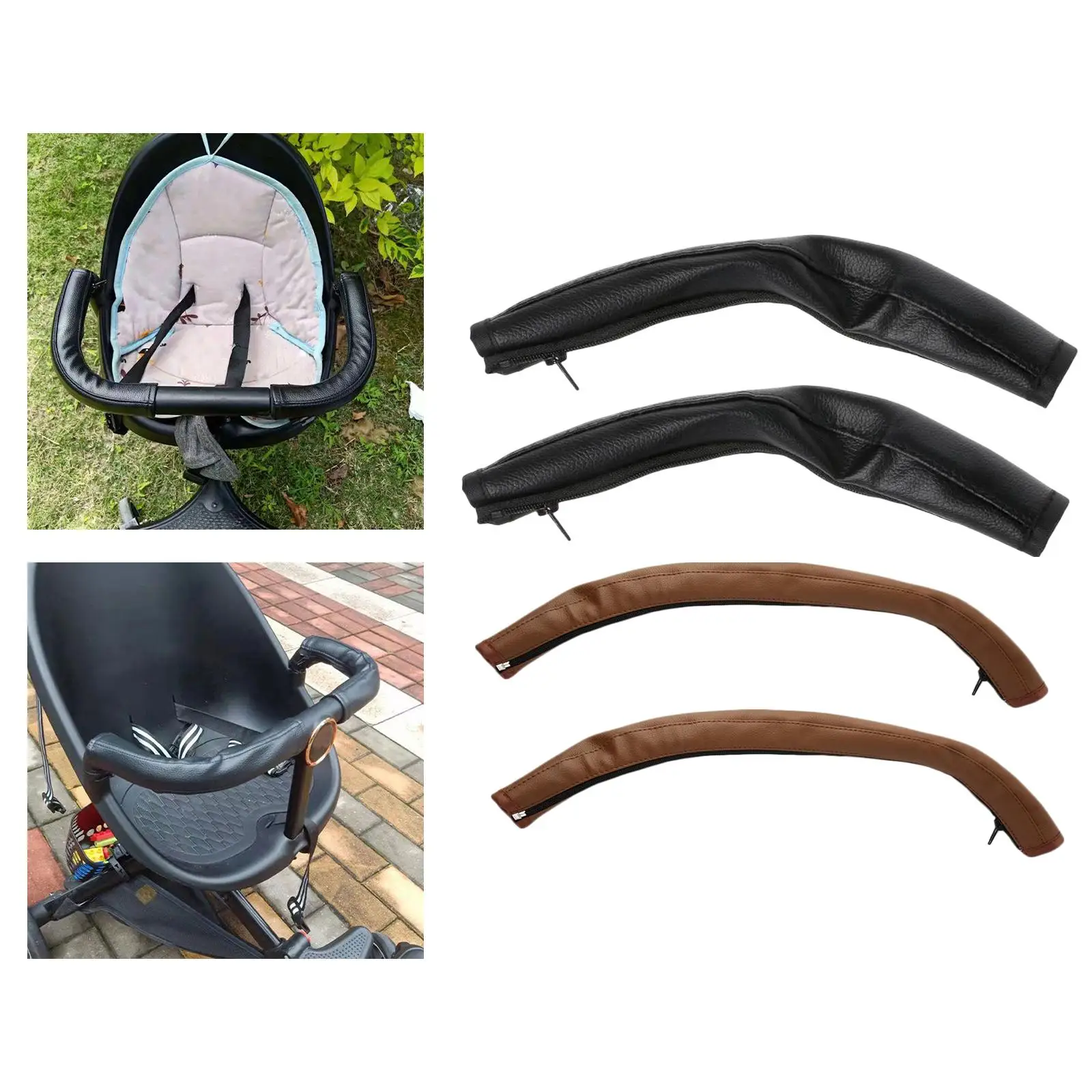 Protective Handlebar Cover for Stroller Armrest PU Leather Removable Sleeve Replacement Baby Stroller Accessory Universal