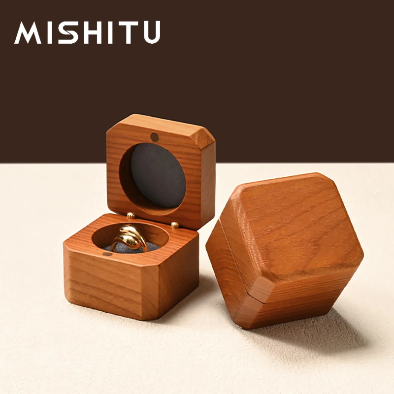 MISHITU Wedding Wooden Ring Box Jewelry Organizer Box for Wedding Engagement Jewelry Ring Storage Box for Women Gift Jewelry Box