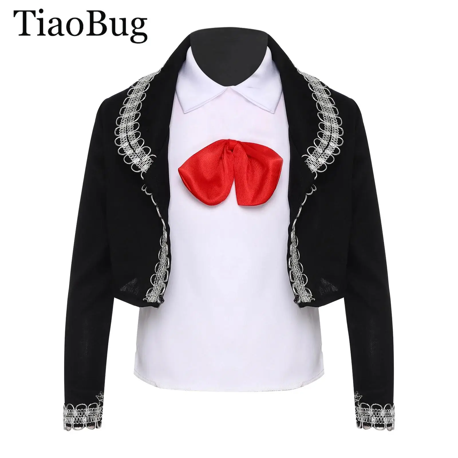 

Unisex Girls Boys Mariachi Dress Up Mexican Performance Costume Halloween Mexican Cosplay Vest Pants Jacket Waistband +Hat Suits