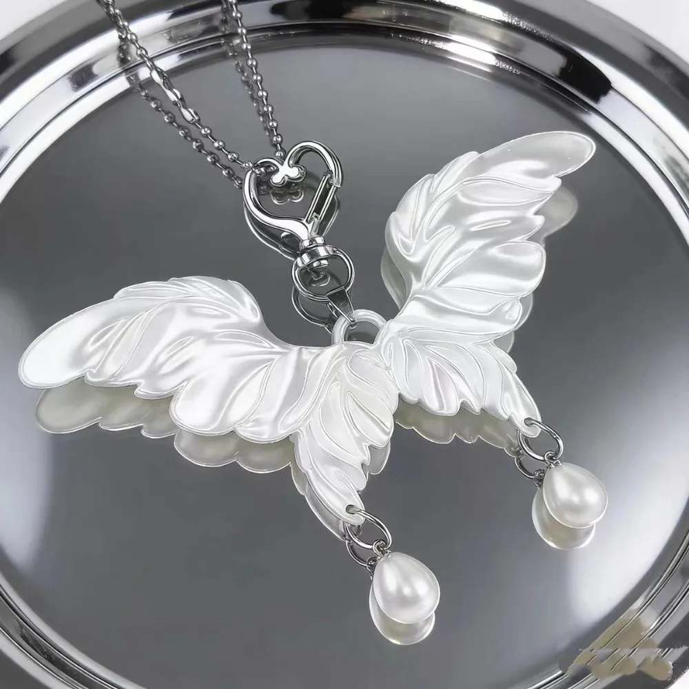 Pendant Resin Imitation Pearl Bag Charm Butterfly Shape Tassel Design Butterfly Keychain Trendy Style Keychain Pendant Women
