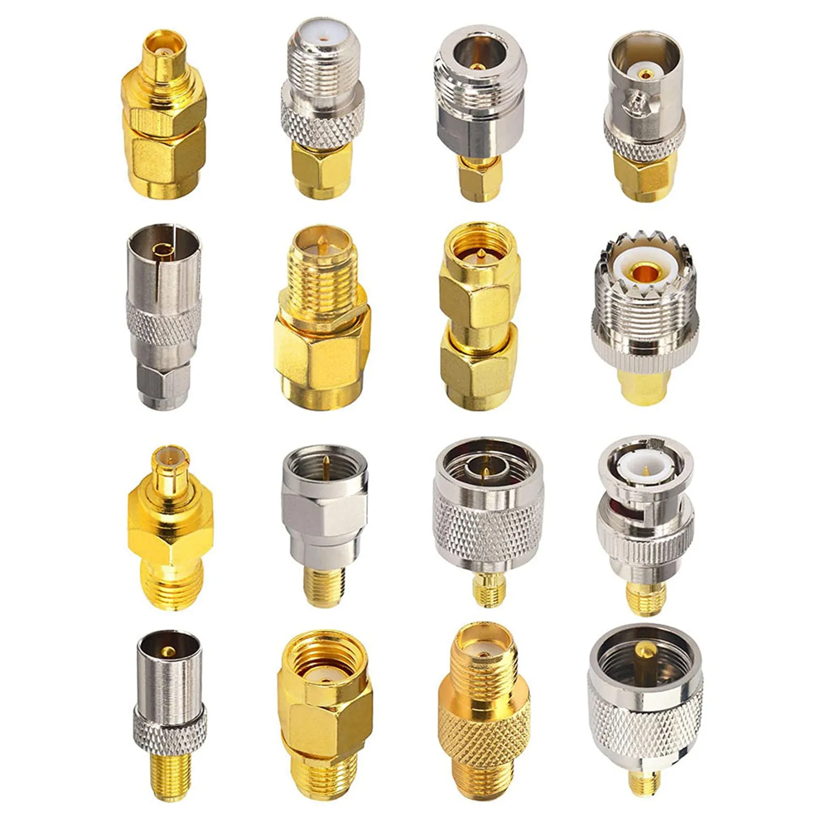 16 Type SMA Connectors SMA Adapter Kits SMA to MCX/TV/F/BNC/UHF/RP-SMA Straight Type Nickel Gold Plated Test Connector