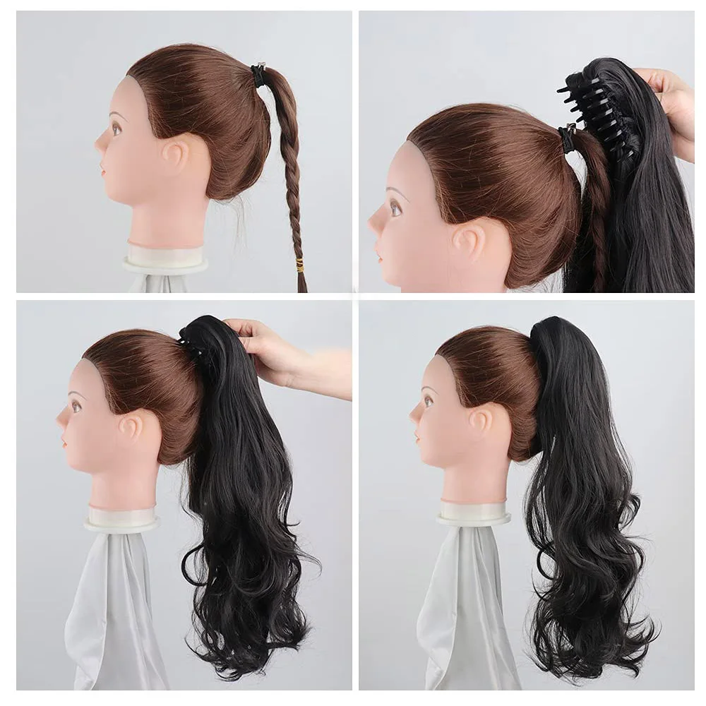 24Inch Curly Wavy Claw Clip On Ponytail Hair Extension Synthetic Black Dack Brow Pony Tail Hair Hairpiece Hairstyle