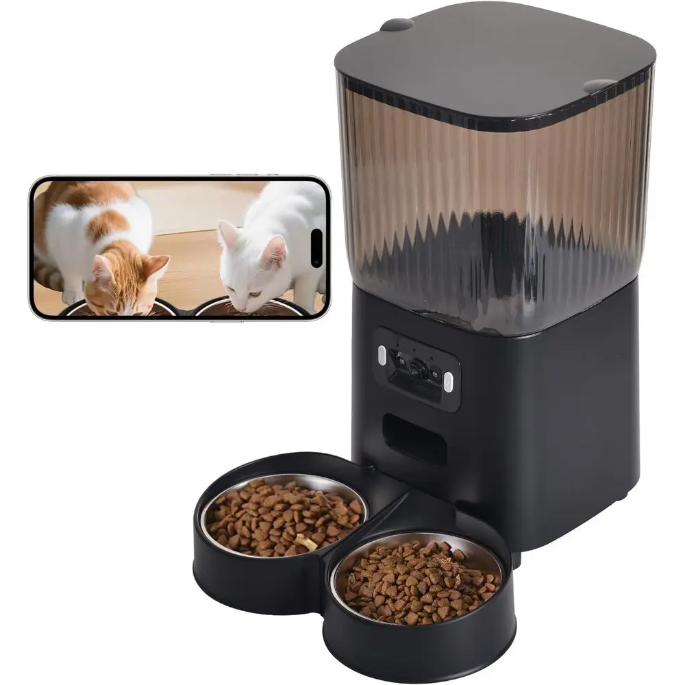 

Автоматическая кормушка для кошек с камерой, дозатор для 2 кошек, 5 л, с микрочипом, Wi-Fi 2.4G&5G, таймером, двойным контейнером для сухого корма, управление через приложение, умная кормушка для животных