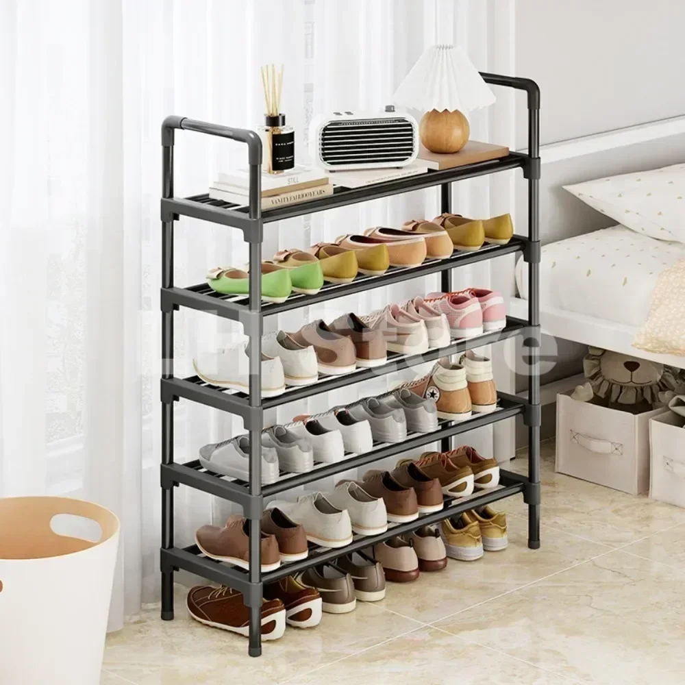 8 Tier Household Metal Shoe Rack Furniture Elevated Shoe-Shelf Multi-Functional Black Storage Racks Space Saving For Living Room