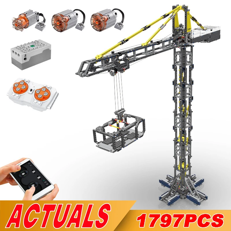 MOULD KING 17004 Technical Engineering Crane Building Sets Tower Crane Building Blocks Remote Control Car Educational Bricks Toy