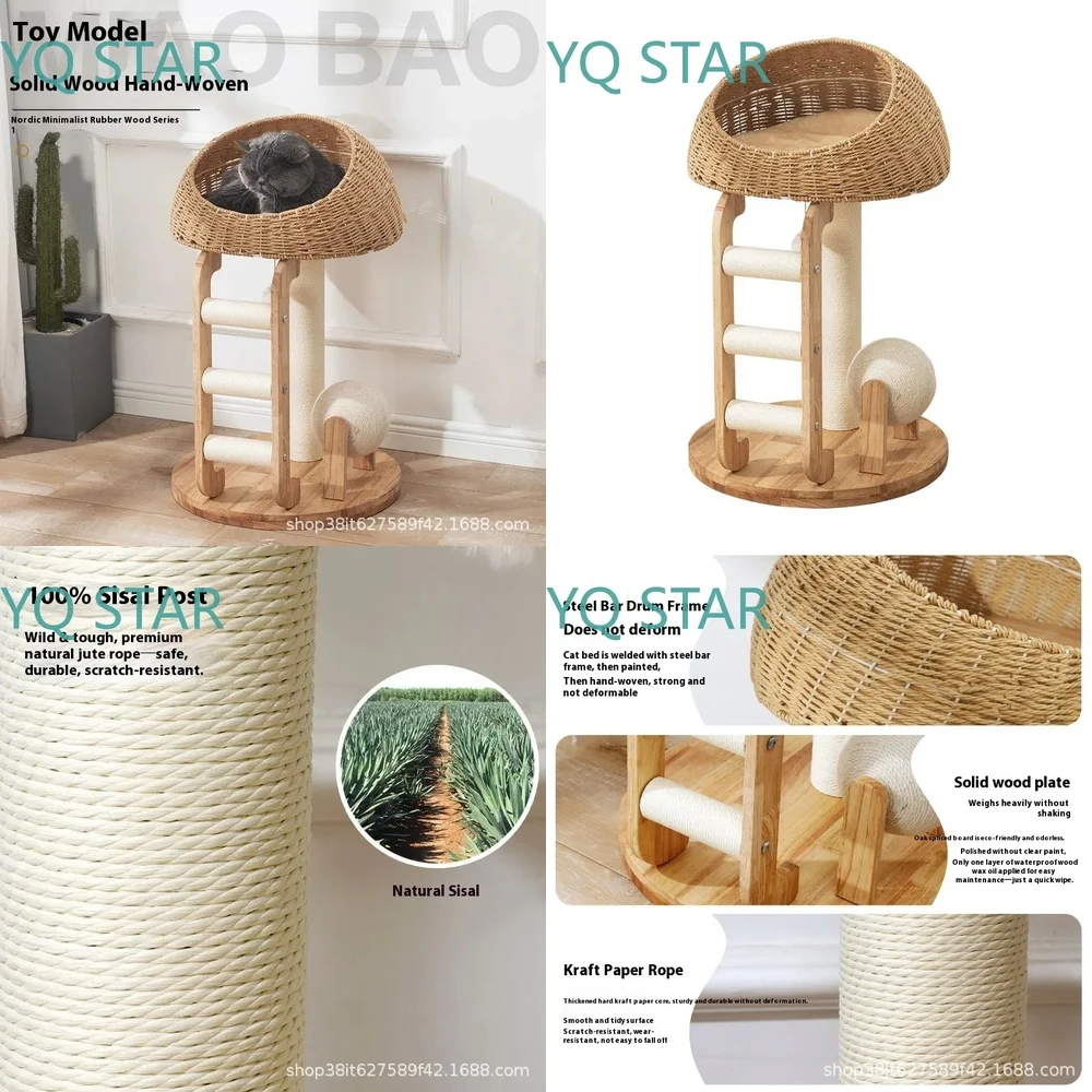 Large Solid Wood Cat Tree with Sisal Wrapping Cylindrical Space Capsule Climbing Frame Cat Nest for Cats for Indoor Play for