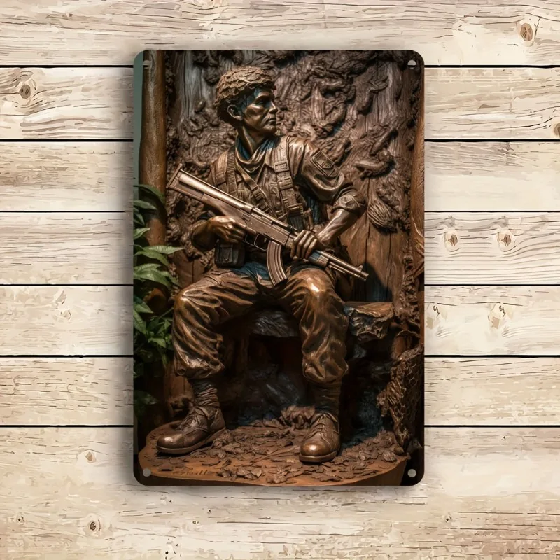 

American Soldier Tin Sign, Retro Aluminum Metal Wall Art, Multipurpose Home & Bar Decor, Reusable Military Themed Plaque
