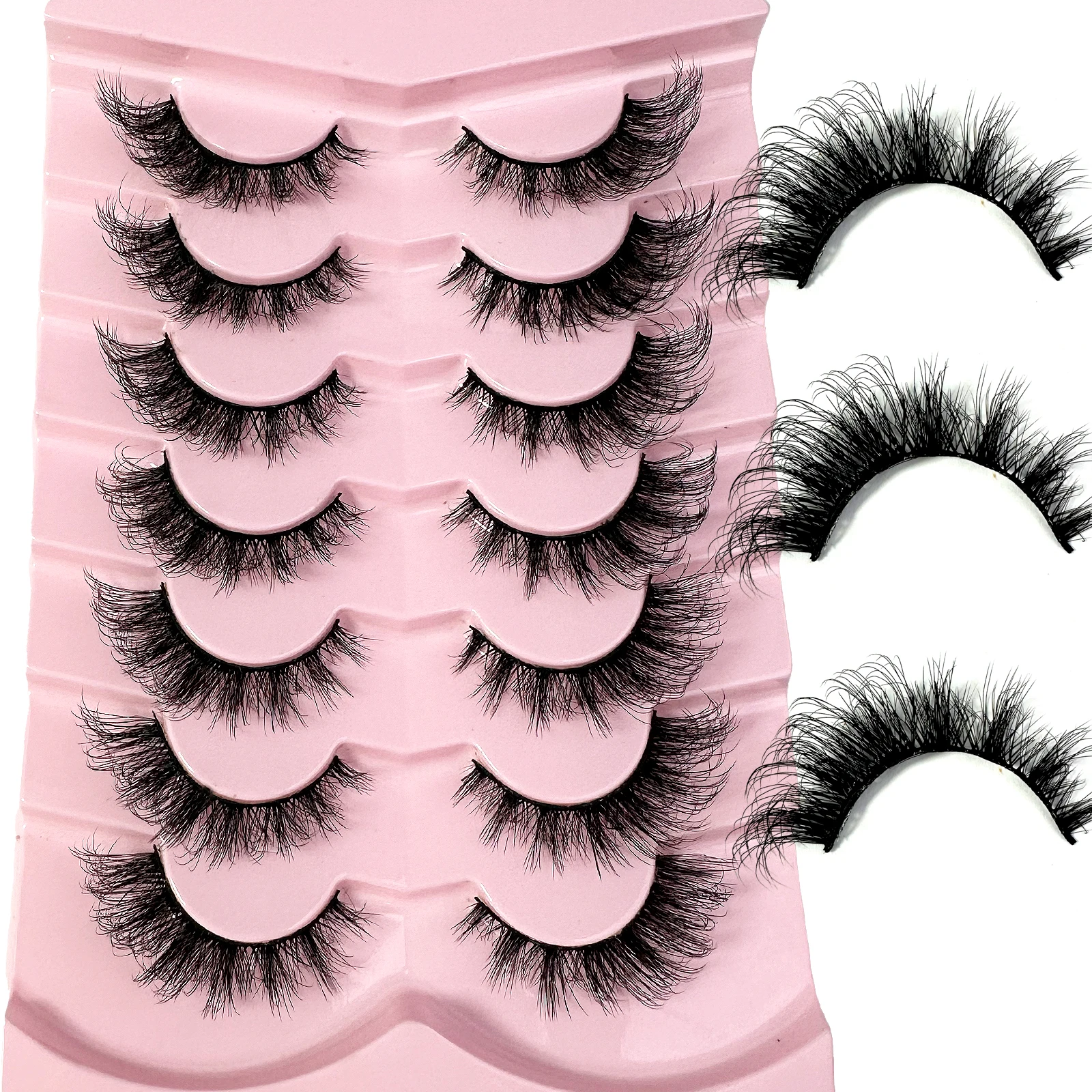 Wholesale 7Pairs Eyelashes Cat Eye Lashes Thick Wispy Russian Strip Lashes Mink Fluffy Strip Fluffy False Lashes Makeup