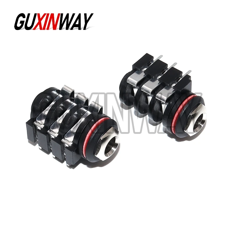 10PCS 1/4 6.35 mm Stereo Audio Socket Jack Connector 6.5 mm PCB Solder Right Angle Tip Ring Sleeve TRS