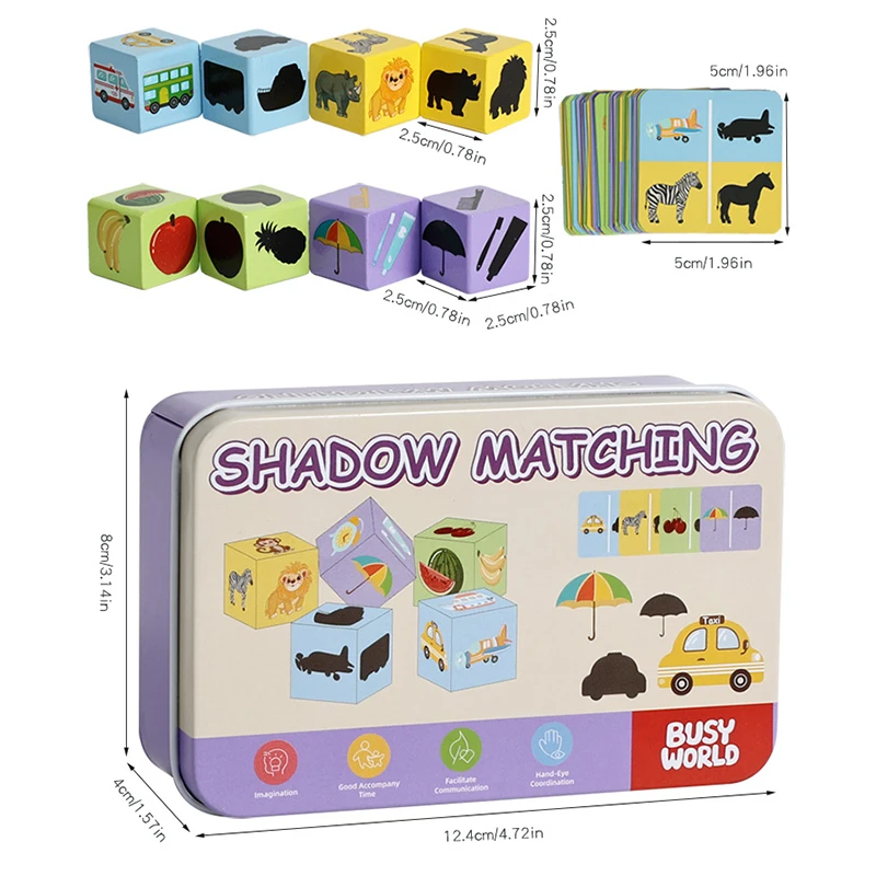 เกมกระดานจับคู่เงาในกล่องเหล็กแบบมอนเตสซอรี่ ของเล่นไม้ ค้นหาภาพเงาที่ตรงกัน รูปสัตว์ ผลไม้ บล็อก ปริศนา ของเล่นเสริมพัฒนาการ