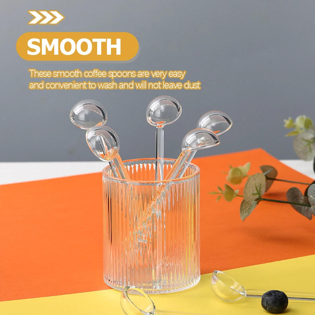 

6Pcs Coffee Spoons Glass Premium Transparent Reusable Mixing Dessert Spoon for Home Coffee Shop Hotel Party Use
