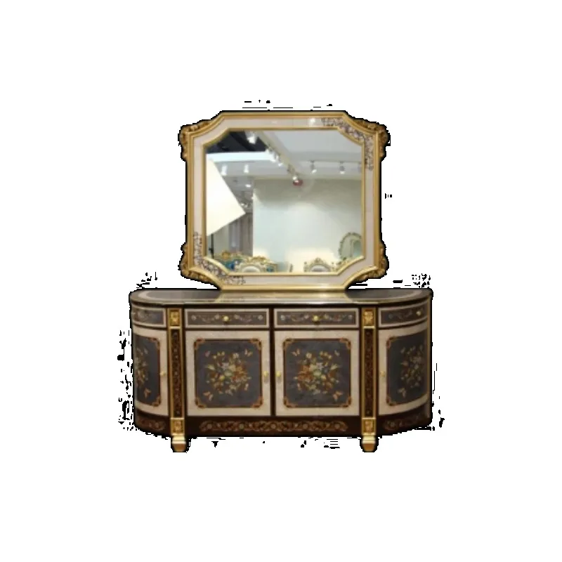 

French luxury palace solid wood porch cabinet veneer shell parquet dining side cabinet living room villa decoration cabinet foye