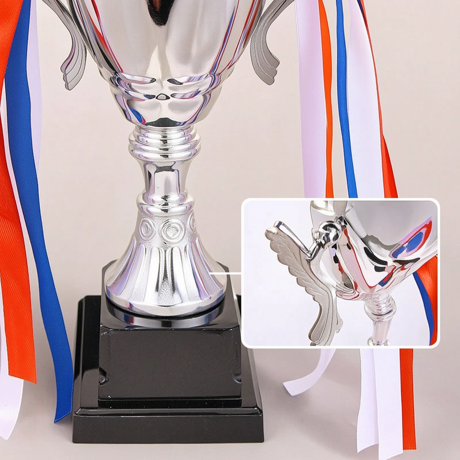 Trophy with Ribbons Shiny Cup Trophy Award Cup with Base Polished Reflective for Athletes, Sports Competitions, School Events