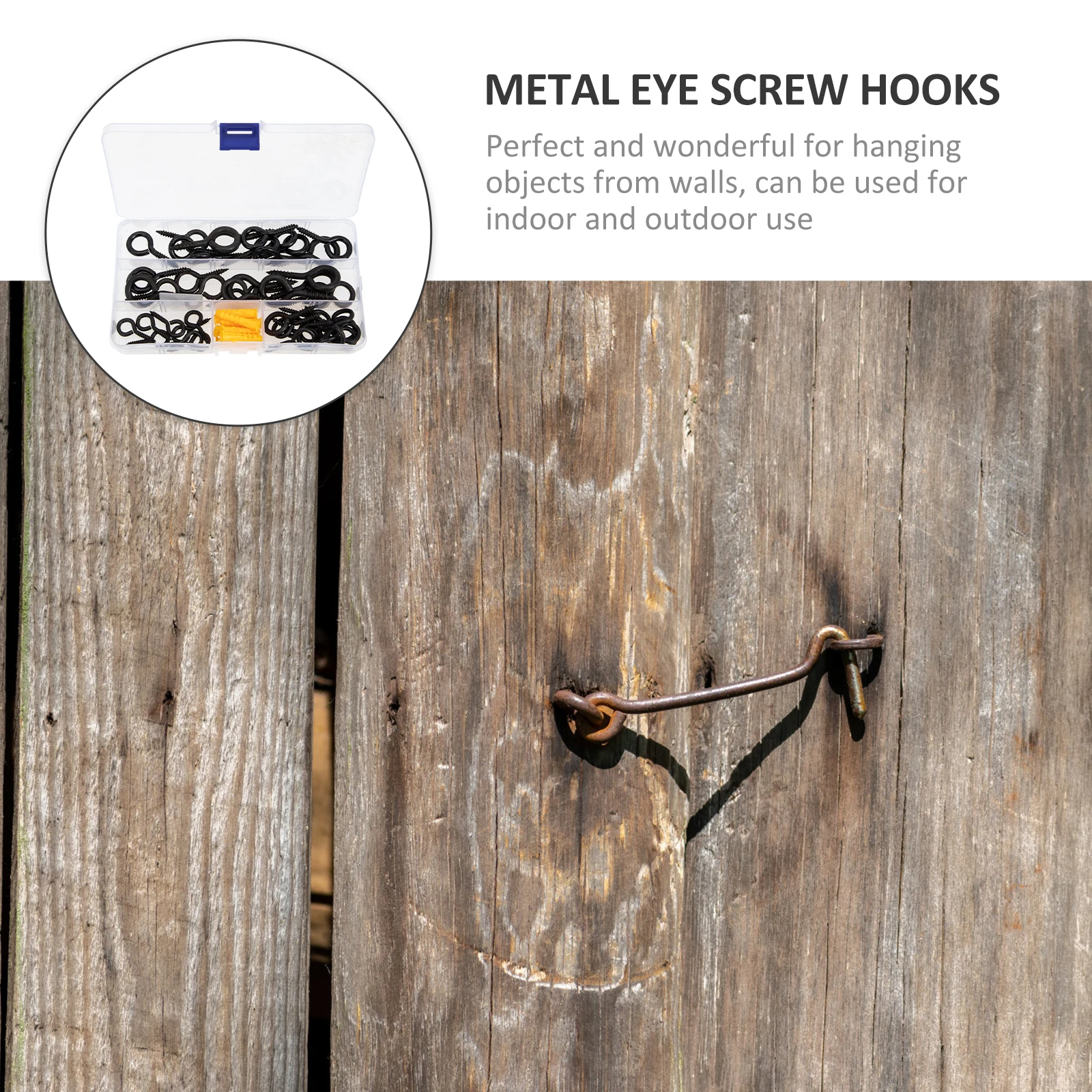 

1 set Heavy Duty Metal Eye Screw Hooks Self-Tapping Black for Outdoor Indoor Use Corrosion Resistant Strong Load-Bearing Home