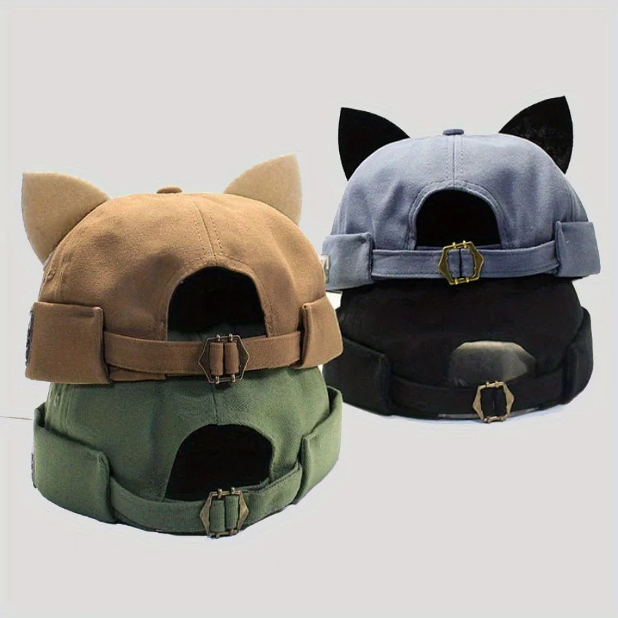 

Lovely Cat Ear Decor Beanie Hat Without Brim Sunproof Beanie Hat Hot Girls Cap