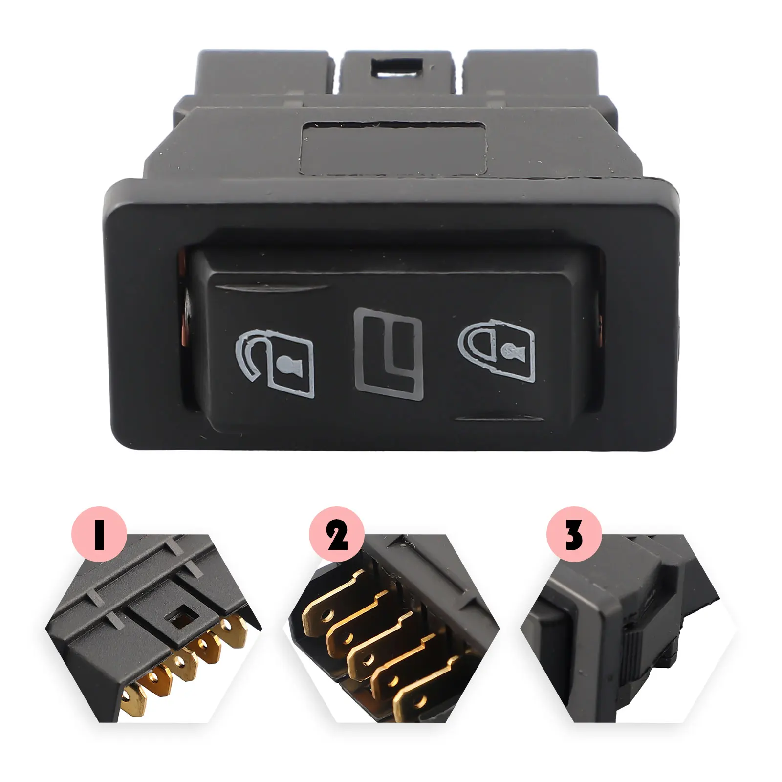 1pc 12V 20A 3 In1 Universal Car 5pins DPDT Power Door Glass Switch Door Lock Control Plastic Black Switches Replacement