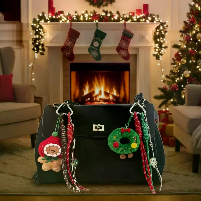 Christmas Plush Cartoon Gingerbread Man Christmas Wreath Pendant Keychain Backpack Hanging Ornament Xmas New Year Gift