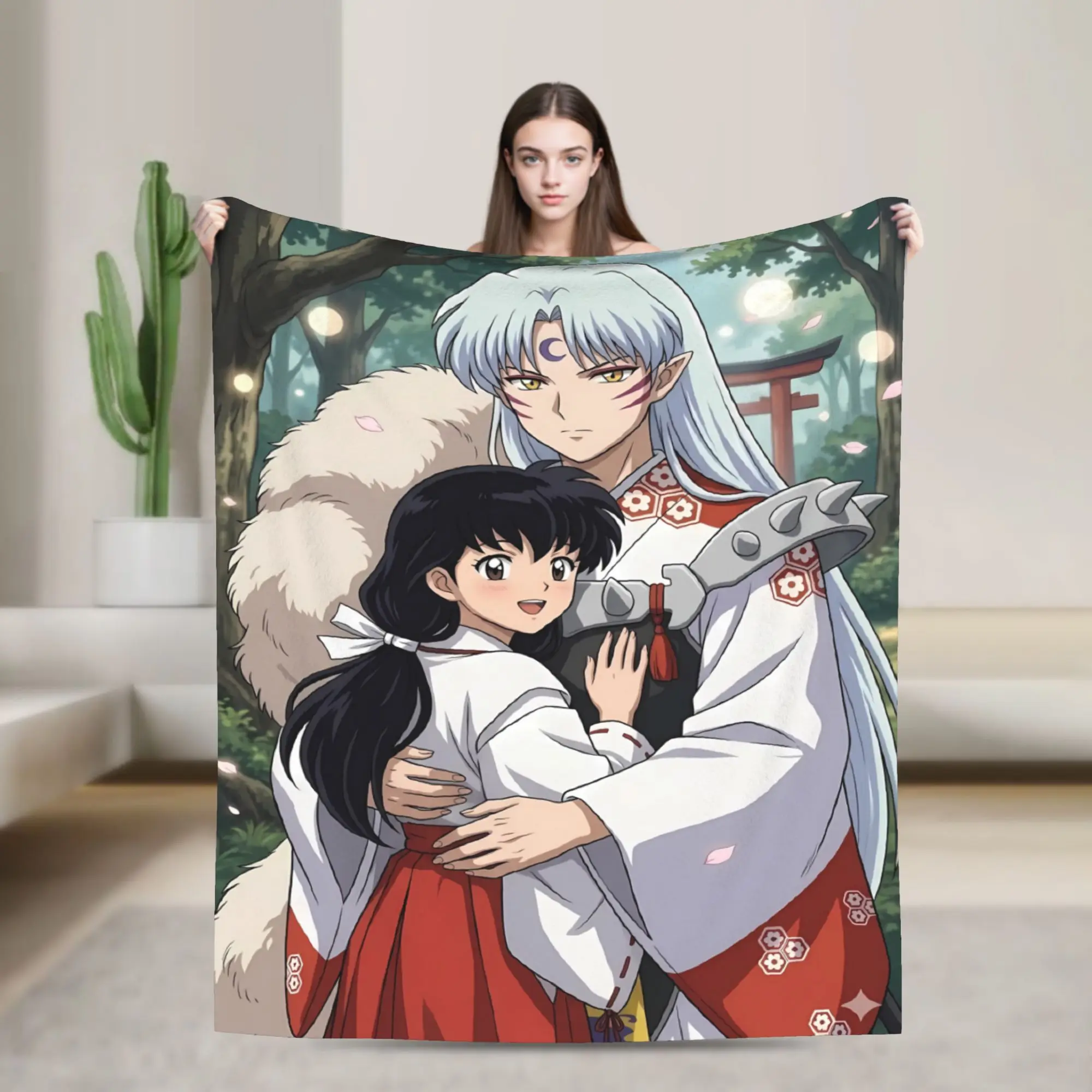 Manga Kimono Inuyashas Sesshomarused Plush Blanket Students  Flannel Throw Blanket For Living Room Super Warm Bedspread Gift