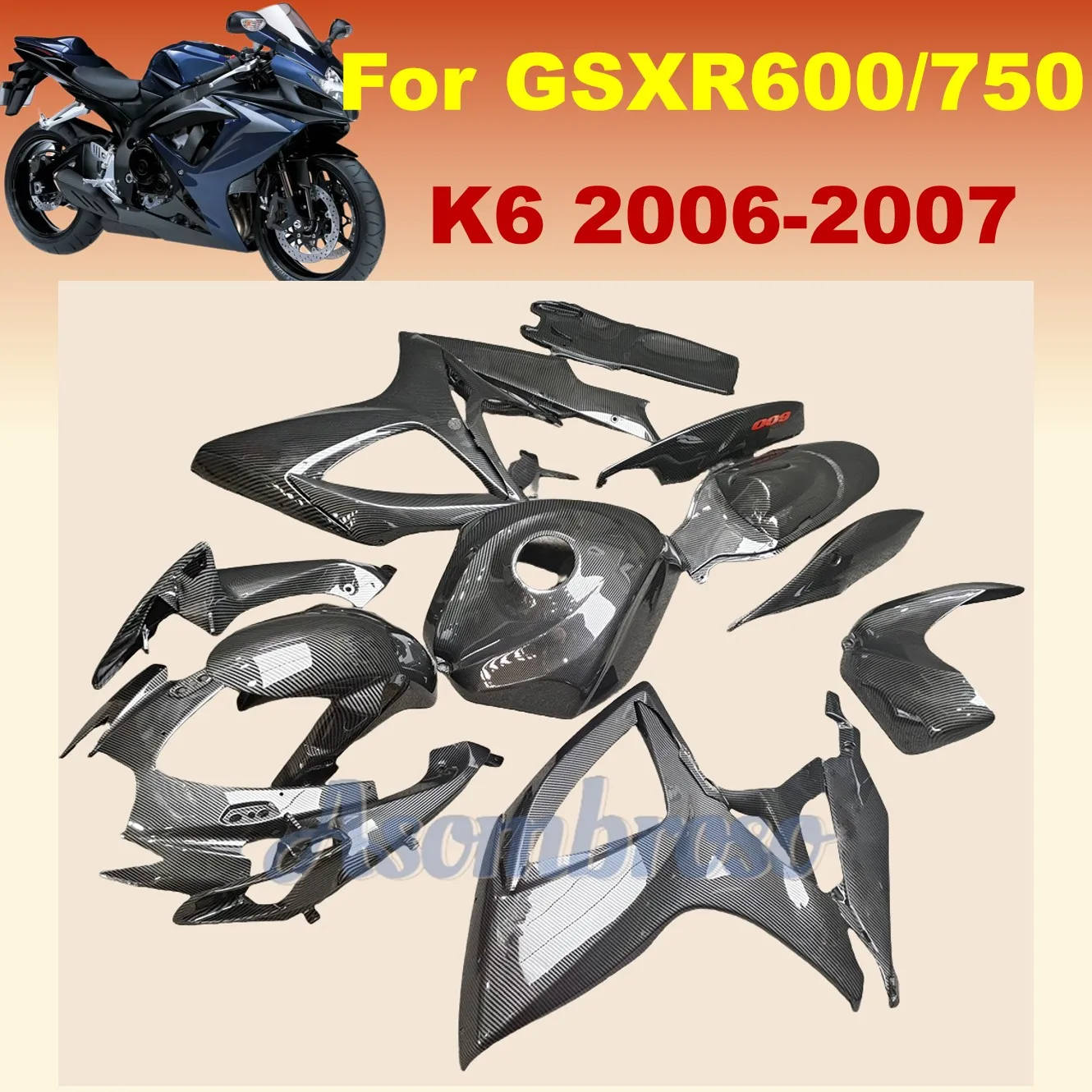 Motorcycle Carbon Fibre fairings kit Fit For Suzuki GSXR600 750 2006 2007 GSXR750 K6 06 07 GSXR 600 Rebuild Bodywork Housing