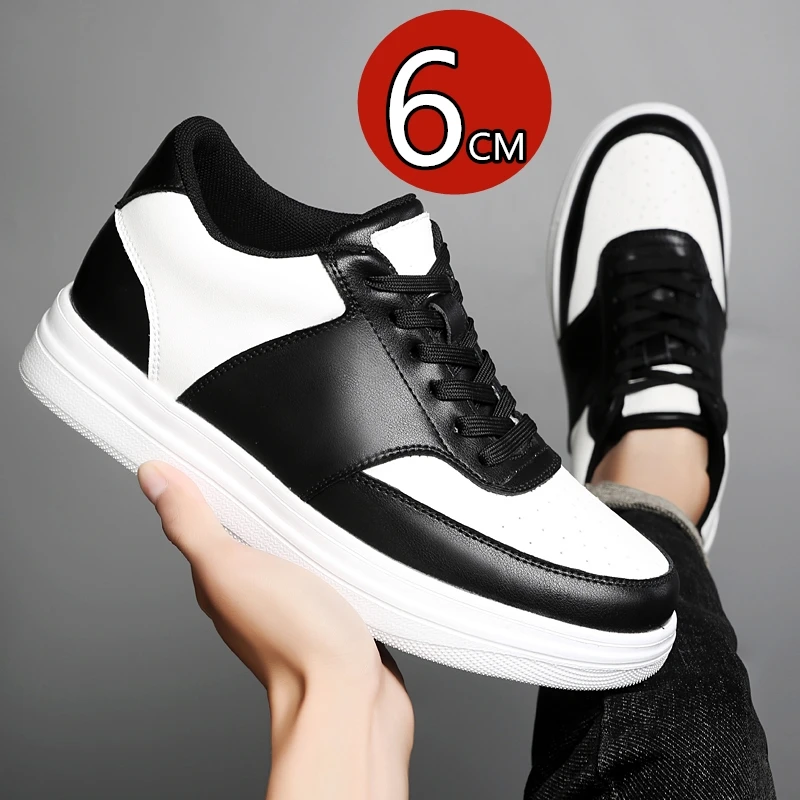 Height Increasing 6cm Unisex Leather Casual Sports Shoes Breathable Lightweight Comfortable Elevator Sneakers For Men Women view 2