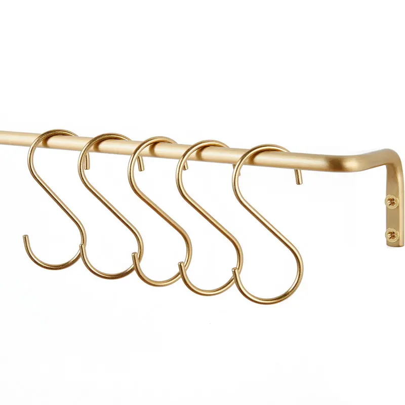 

5Pcs Nordic simple S - shaped brass hook simple decorative clothing pole towel bar kitchen hanging hook fittings