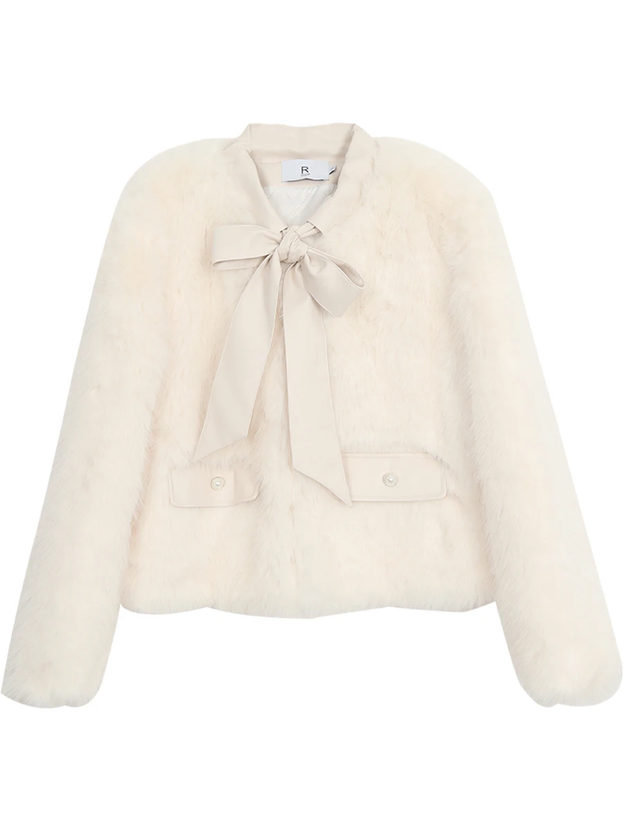 سترة قصيرة بيضاء من الفرو للنساء بتصميم عصري للخريف والشتاء، معطف مبطن بالقطن للتنقل اليومي مع تصميم أزرار أنيق