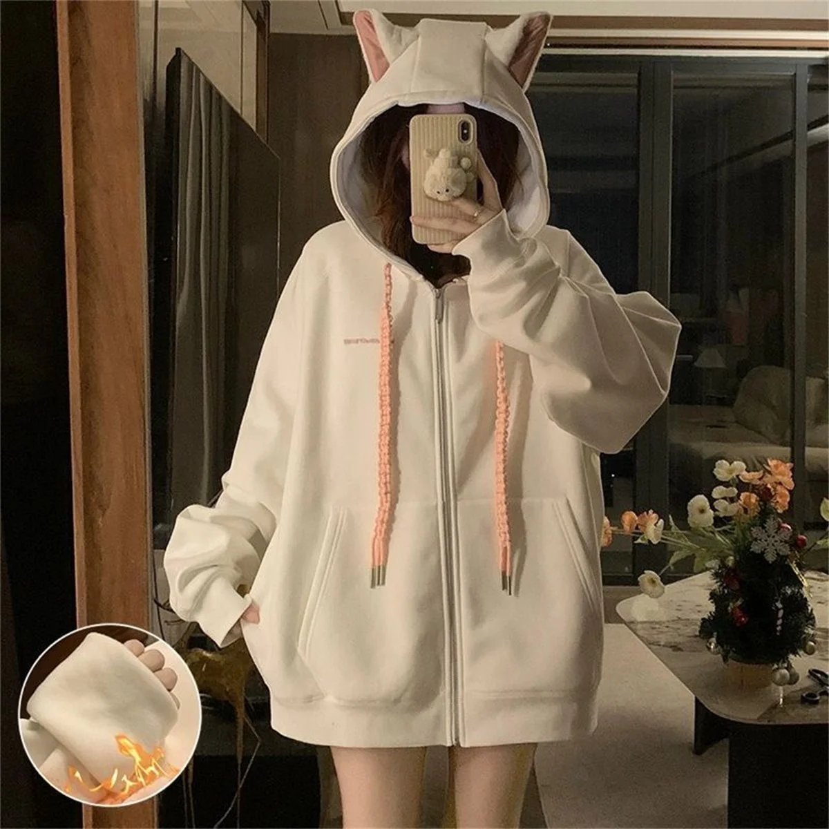 2025 สาวน่ารักฤดูใบไม้ผลิและฤดูใบไม้ร่วงใหม่น่ารักหูแมวHooded Coat Collection Casualแฟชั่นอเนกประสงค์แนวโน้มลมขี้เกียจ