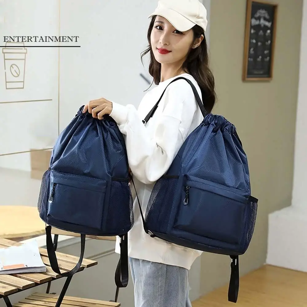 

Portable Gym Drawstring Bag Large Capacity Adjustable Straps Oxford Cloth Backpack Solid Color Quick Drying