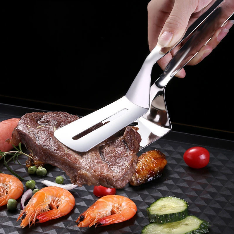 

Stainless Steel Frying Shovel Clip Barbecue Clamp Frying Steak Fried Fish Spatula Tong Non-Stick Grilling Camping BBQ Tool