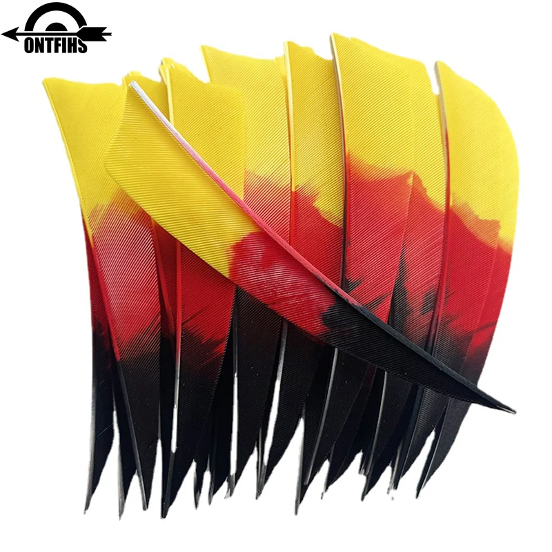 36Pcs 4Inch Shield Cut Arrows Fletches Black Red to Yellow Gradient Natural Turkey Feather Archery DIY Accessories