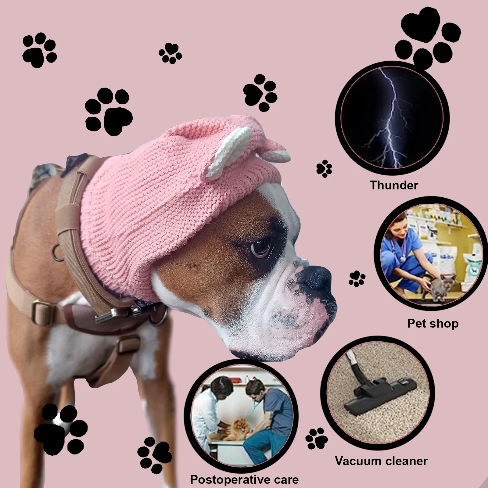 Strickmütze, Lärmschutz, Haustier-Ohrenschützer, Abdeckung, Winter, waschbar, Hunde-Gehörschutz, Wärmer für mittelgroße und große Hunde, Katzen, Haustiere, Gesicht