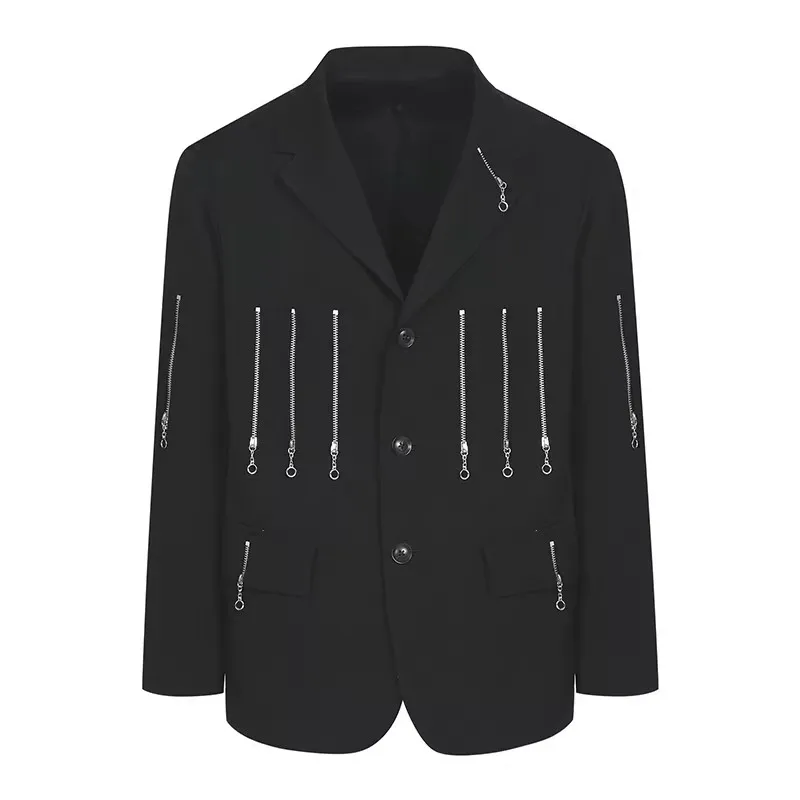 Original design of multi-zipper decorated suit jacket. Designer style motorcycle high-quality custom size jacket.