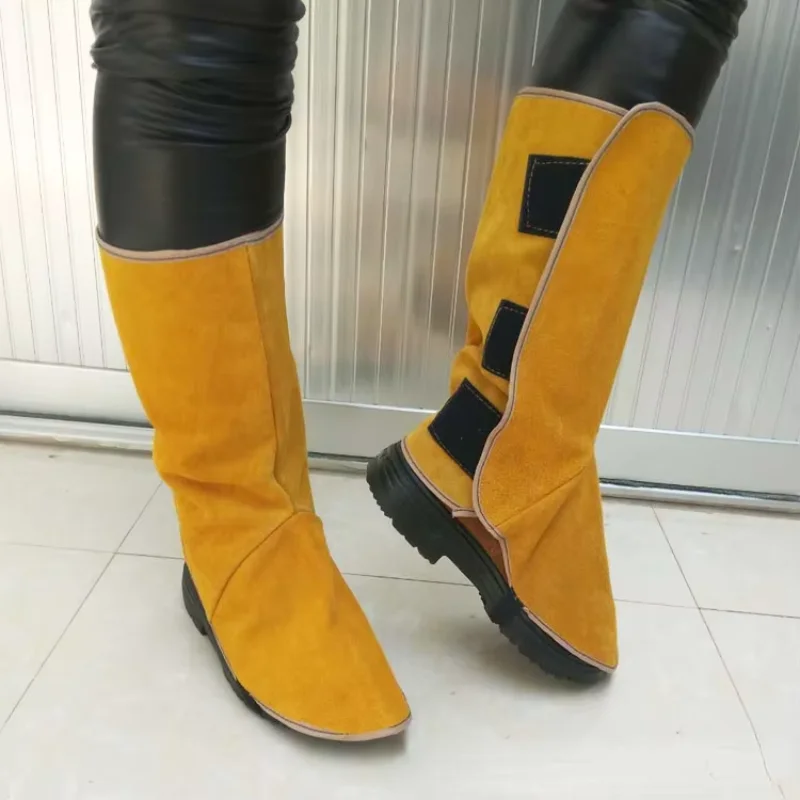 Welder's Feet Shins Cover Boots Cowhide Wear Resistant Heat Insulating Fire Proof for Welding Metallurgy Foot Protection