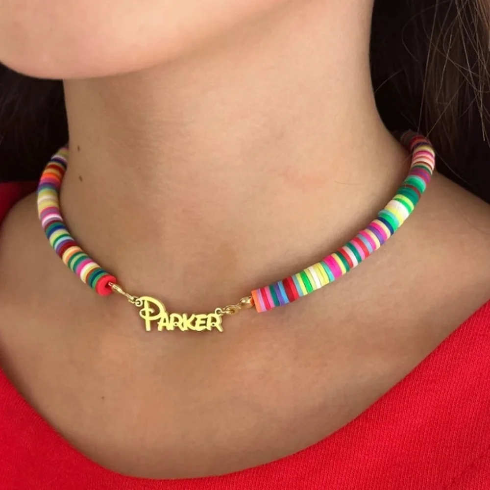 Custom Name Rainbow Chain Necklace Women Girl Jewelry Stainless Steel Personalized Cute Nameplate Pendant Necklace Best Gifs