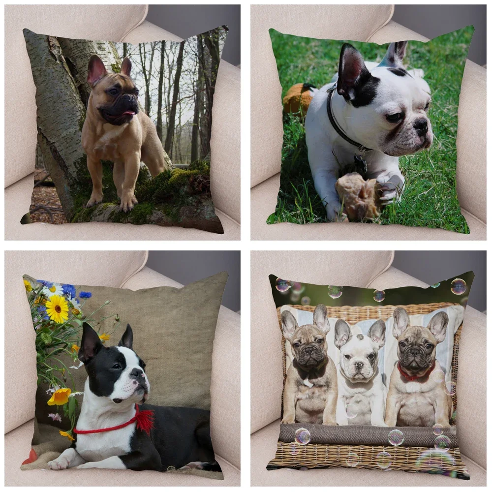 Cute Pet Mini French Bulldog throw pillow cover with short plush print living room sofa decoration cushion cover pillow covers