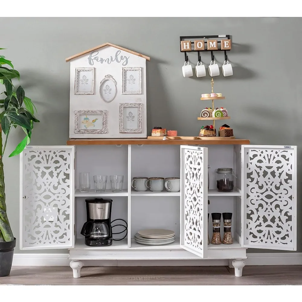 Gabinete decorativo con puertas, con almacenamiento, gabinete credenza de granja para comedor, sala de estar, entrada, blanco, librerías