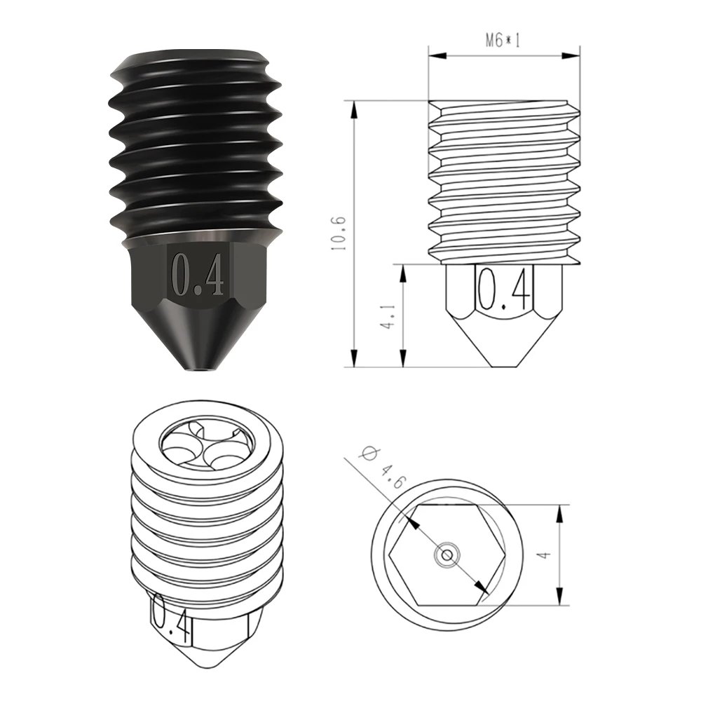 Buse Clone à Haut Débit en Acier Trempé pour Imprimante 3D Bambu CHT, Accessoire de 0.2/0.4/0.6/0.8mm, pour Laboratoire Bronch/x1c p1p P1S, 1.75mm