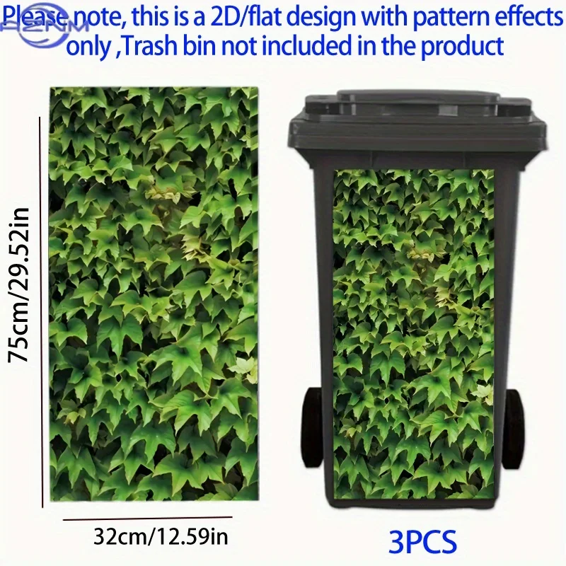 3pcs, 2D Flat Pattern Sticker - Green Vine Plant Leaves Pattern - Home Outdoor Trash Can Decal, Suitable for Home Outdoor Tras