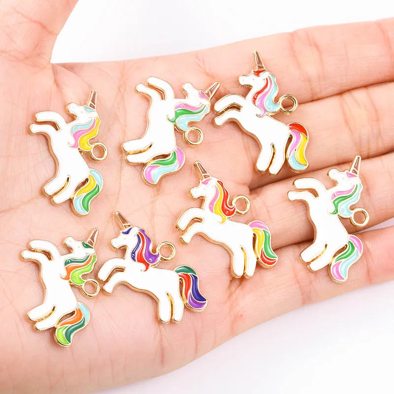 20Pcs 25*17mm Alloy Colourful Enamel Unicorn Pendant Rainbow Animal Charms for Jewelry Making DIY Necklace Bracelet Earrings Set