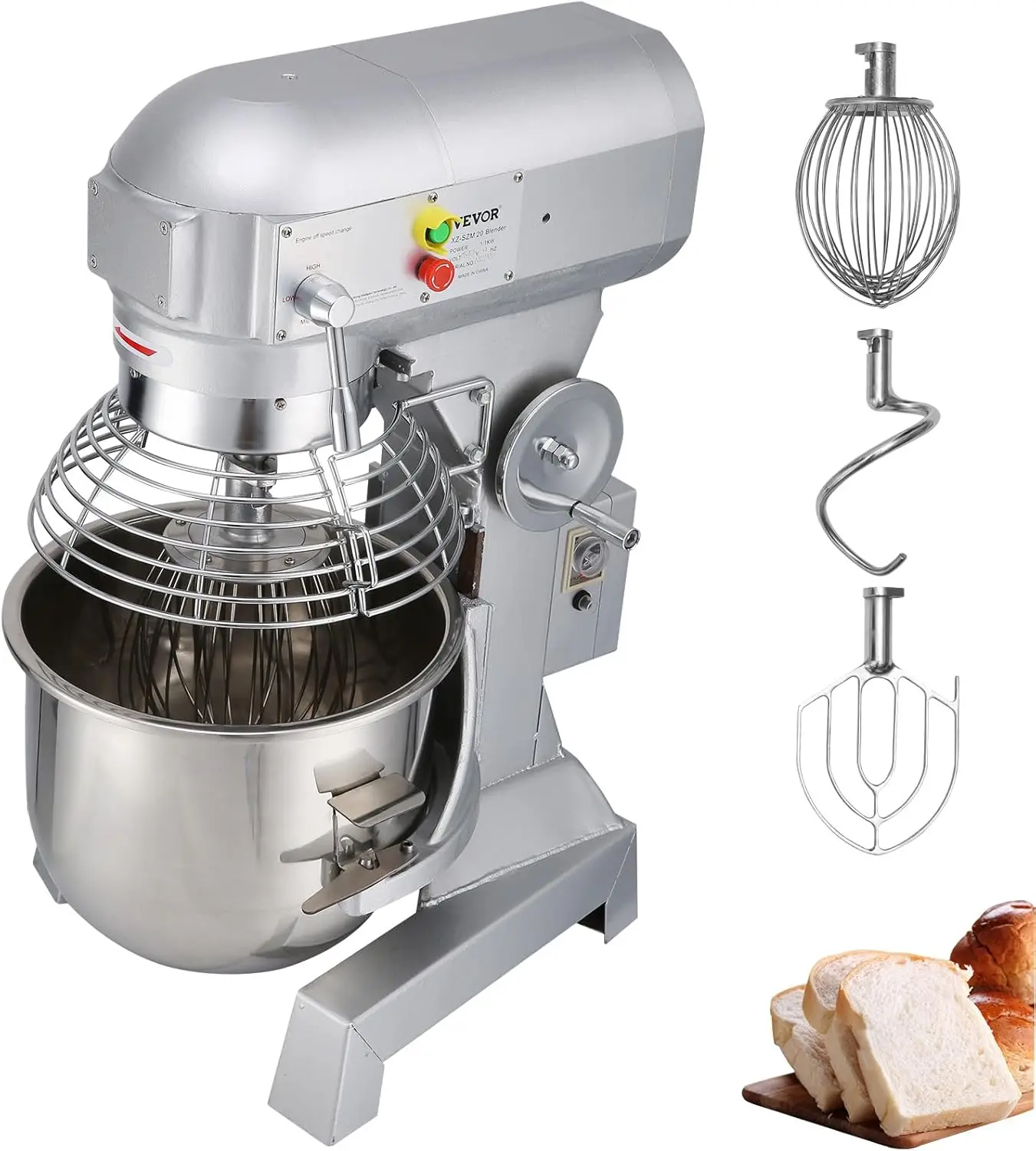 30Qt Commercial Food Mixer with Timing Function， Commercial Mixer 1250W Stainless Steel Bowl Heavy Duty Electric Food M