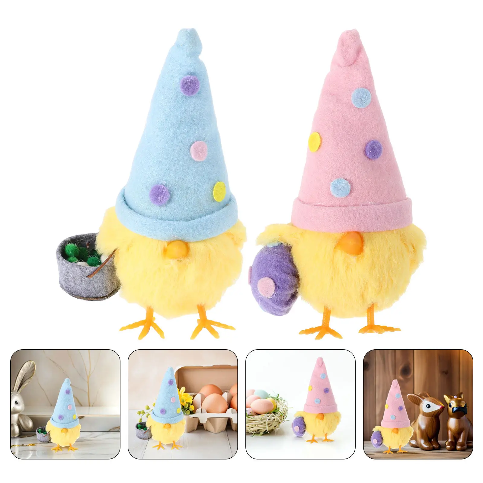 

2Pcs Easter Decoration Set Mini 6.3in Cartoon Chicks for Desktop Home Decor Festive Party Table Highlight Easy Storage Yearly